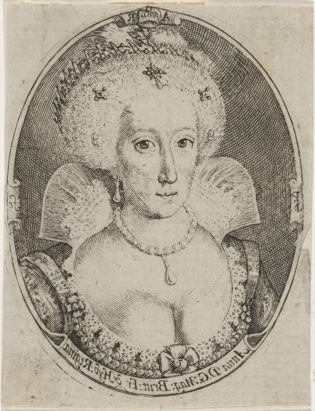 Anne of Denmark, by Simon van de Passe, ink, 1621