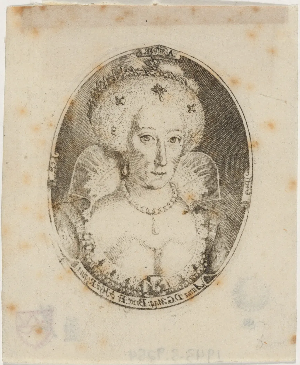 Anne of Denmark, by Simon van de Passe, ink, 1621