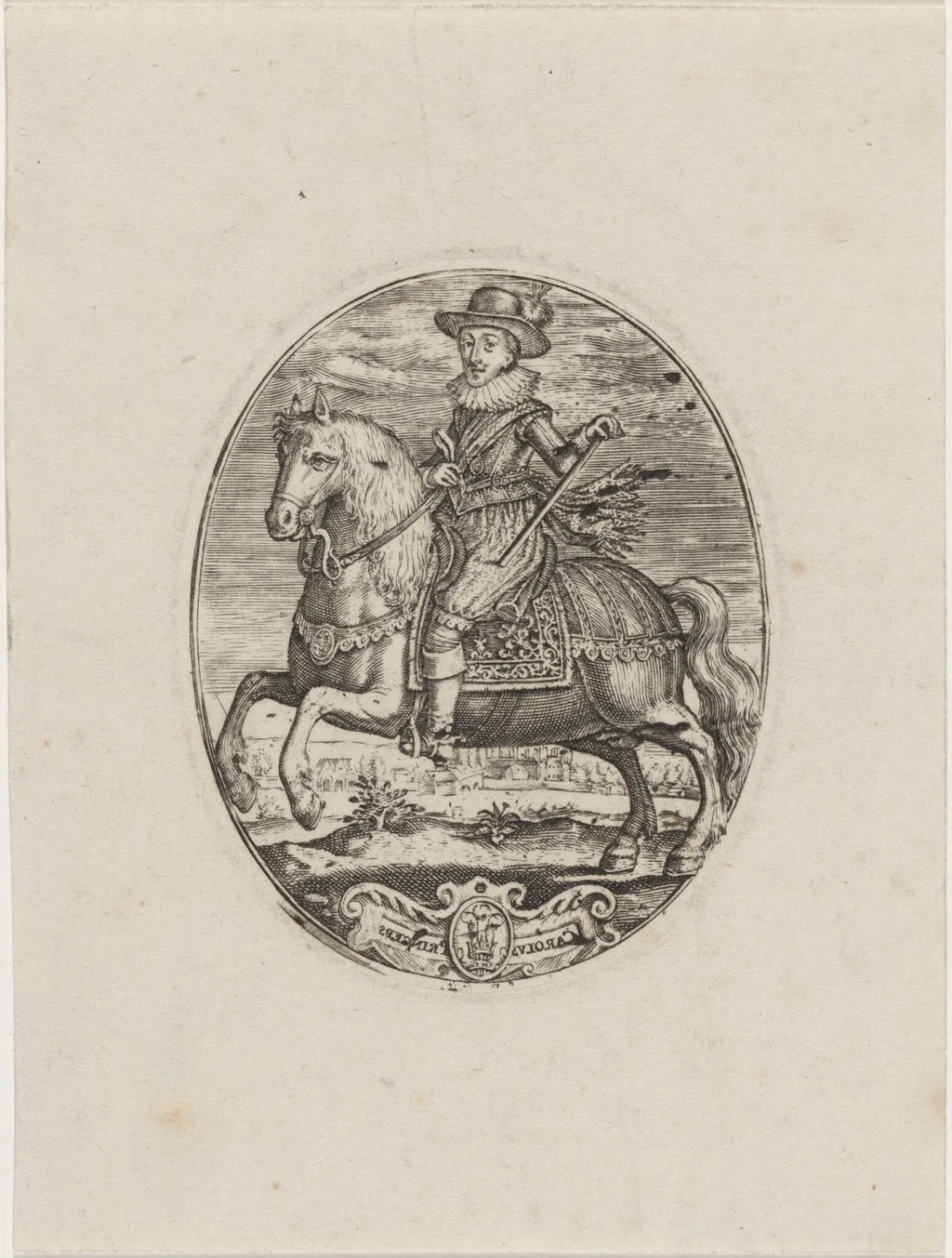 Charles I, King of England, On Horseback, by Simon van de Passe, ink, 1621