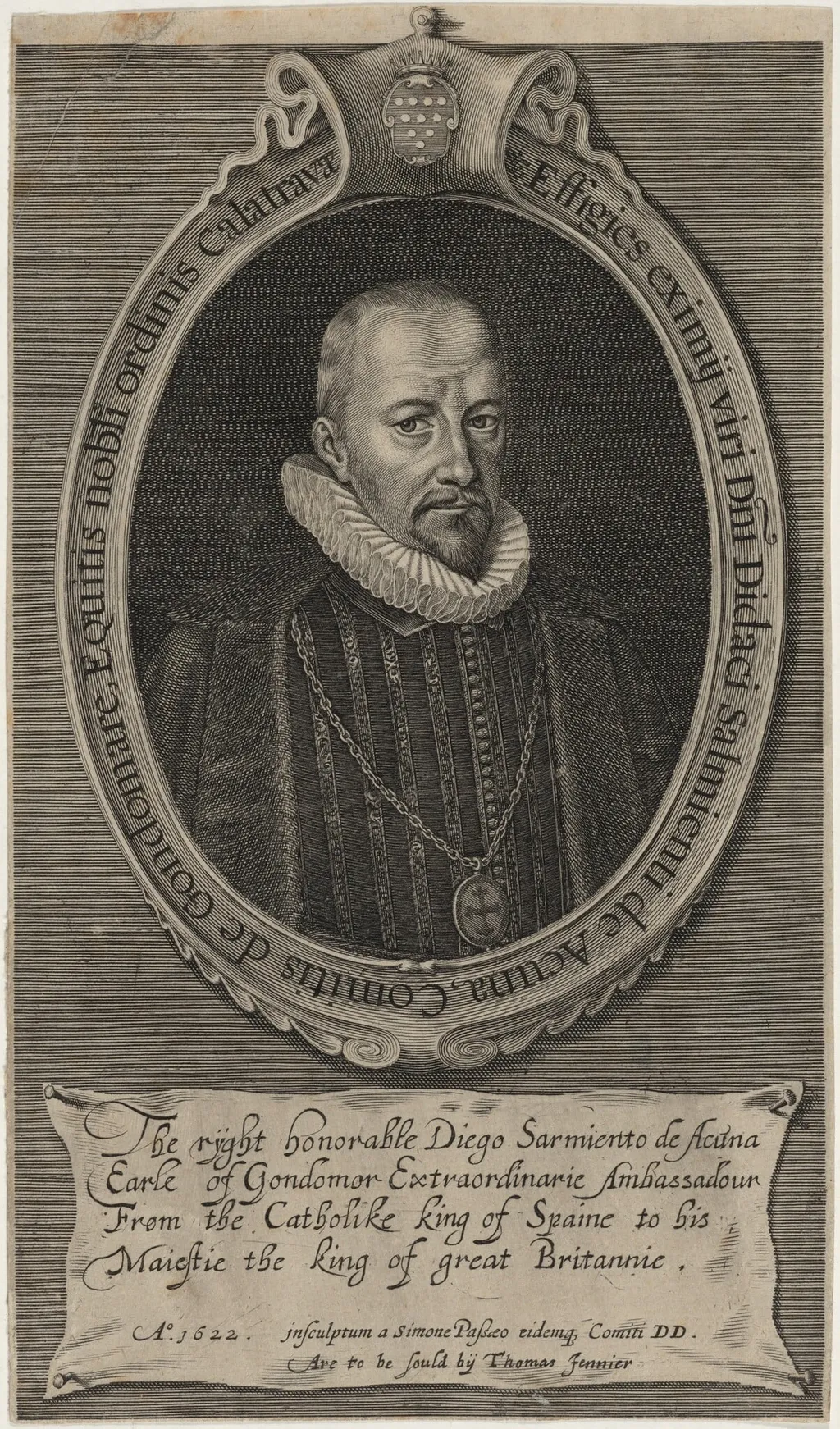 Diego Sarmiento de Acuna, Count of Gondomar, by Simon van de Passe, ink, 1621