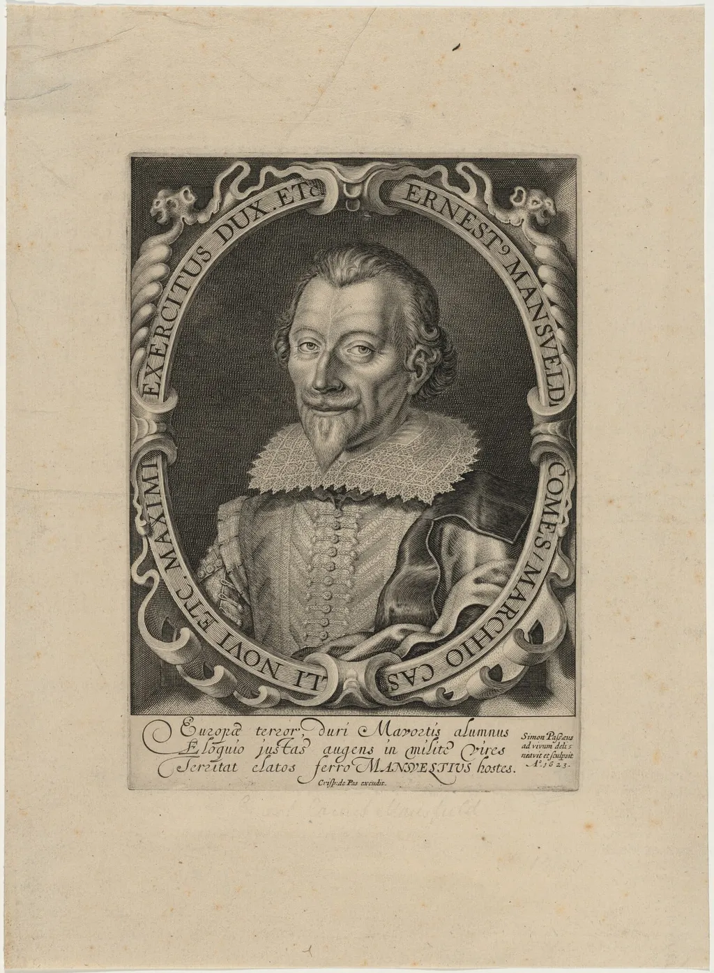 Ernest, Count of Mansfeld, by Simon van de Passe, ink, 1623