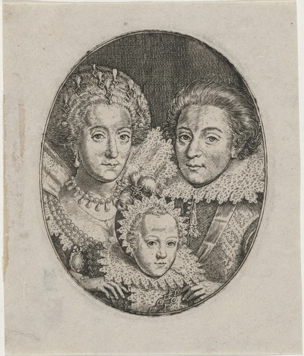 Frederick V, Elizabeth, and Prince Frederick Henry, by Simon van de Passe, ink, 1621