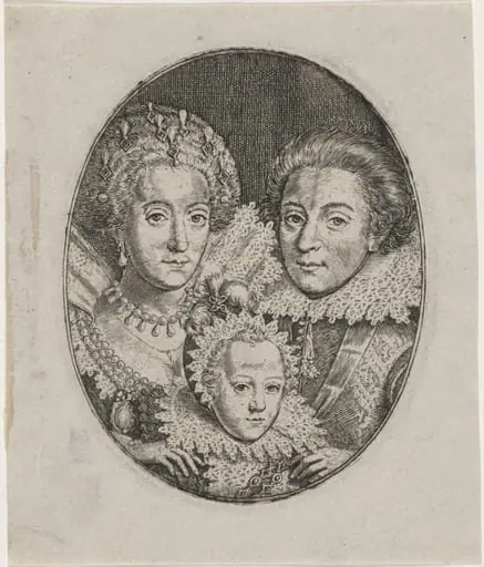 Frederick V, Elizabeth, and Prince Frederick Henry, by Simon van de Passe