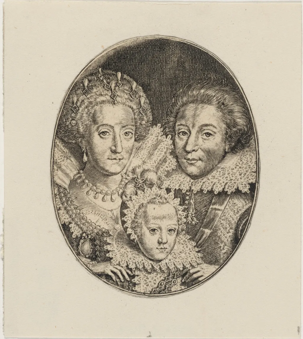 Frederick V, Elizabeth, and Prince Frederick Henry, by Simon van de Passe, ink, 1621