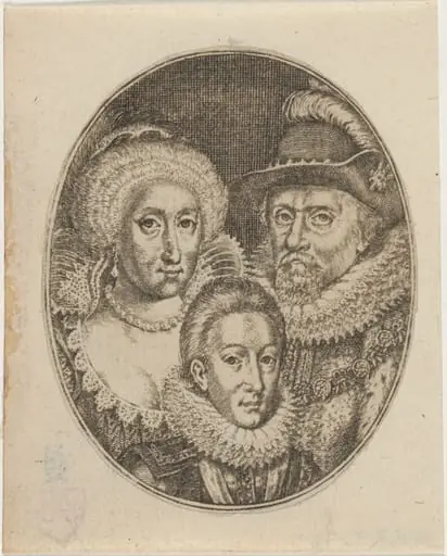 James I, Anne of Denmark, and Prince Charles, by Simon van de Passe