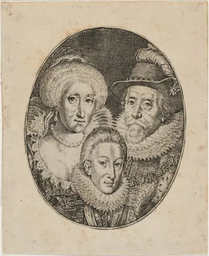James I, Anne of Denmark, and Prince Charles, by Simon van de Passe