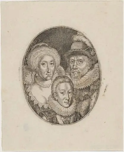 James I, Anne of Denmark, and Prince Charles, by Simon van de Passe