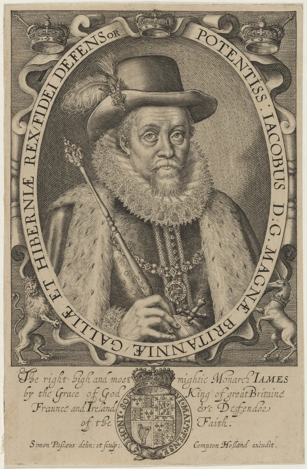 James I of England, by Simon van de Passe, ink, 1621