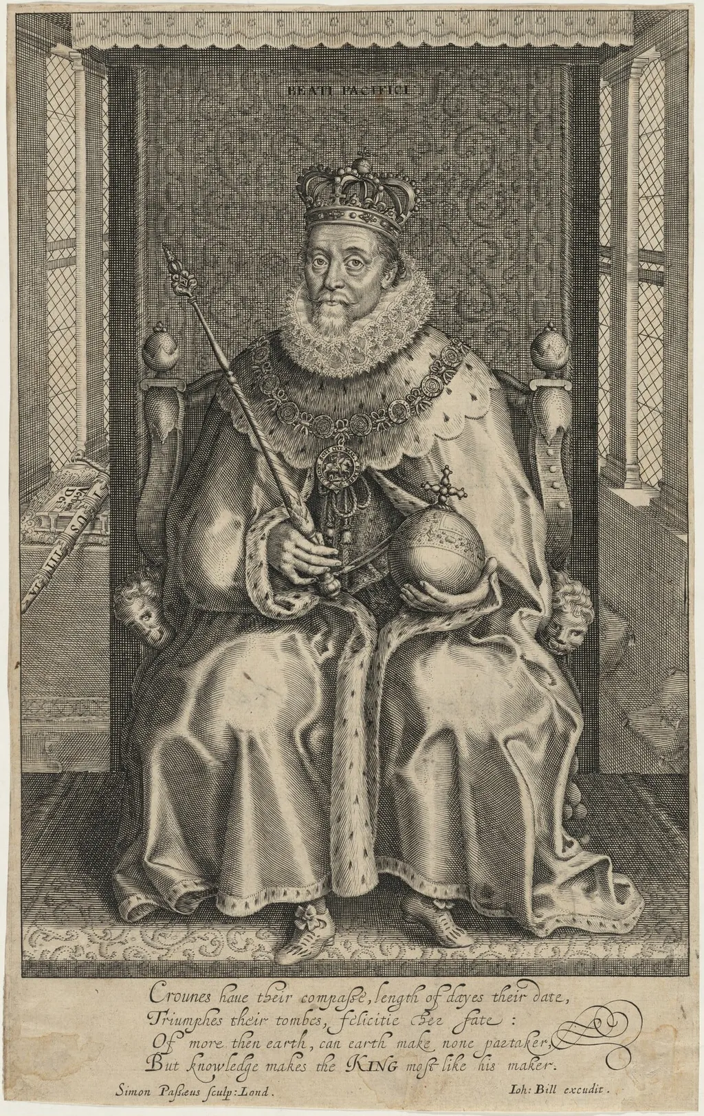 James I of England, by Simon van de Passe, ink, 1616