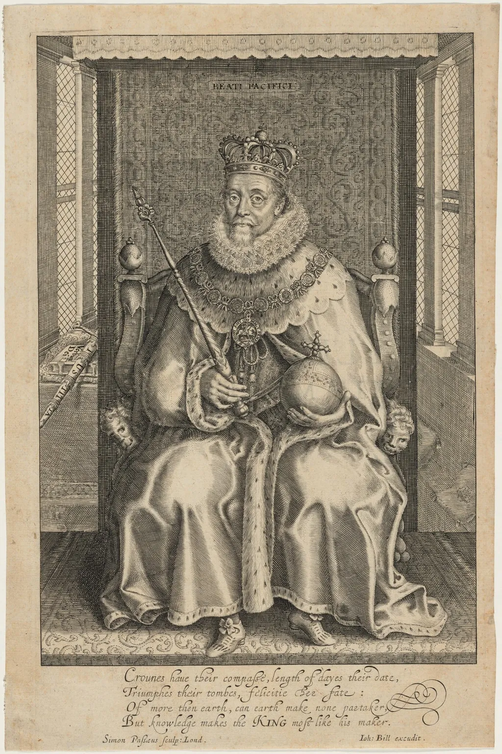 James I of England, by Simon van de Passe, ink, 1616