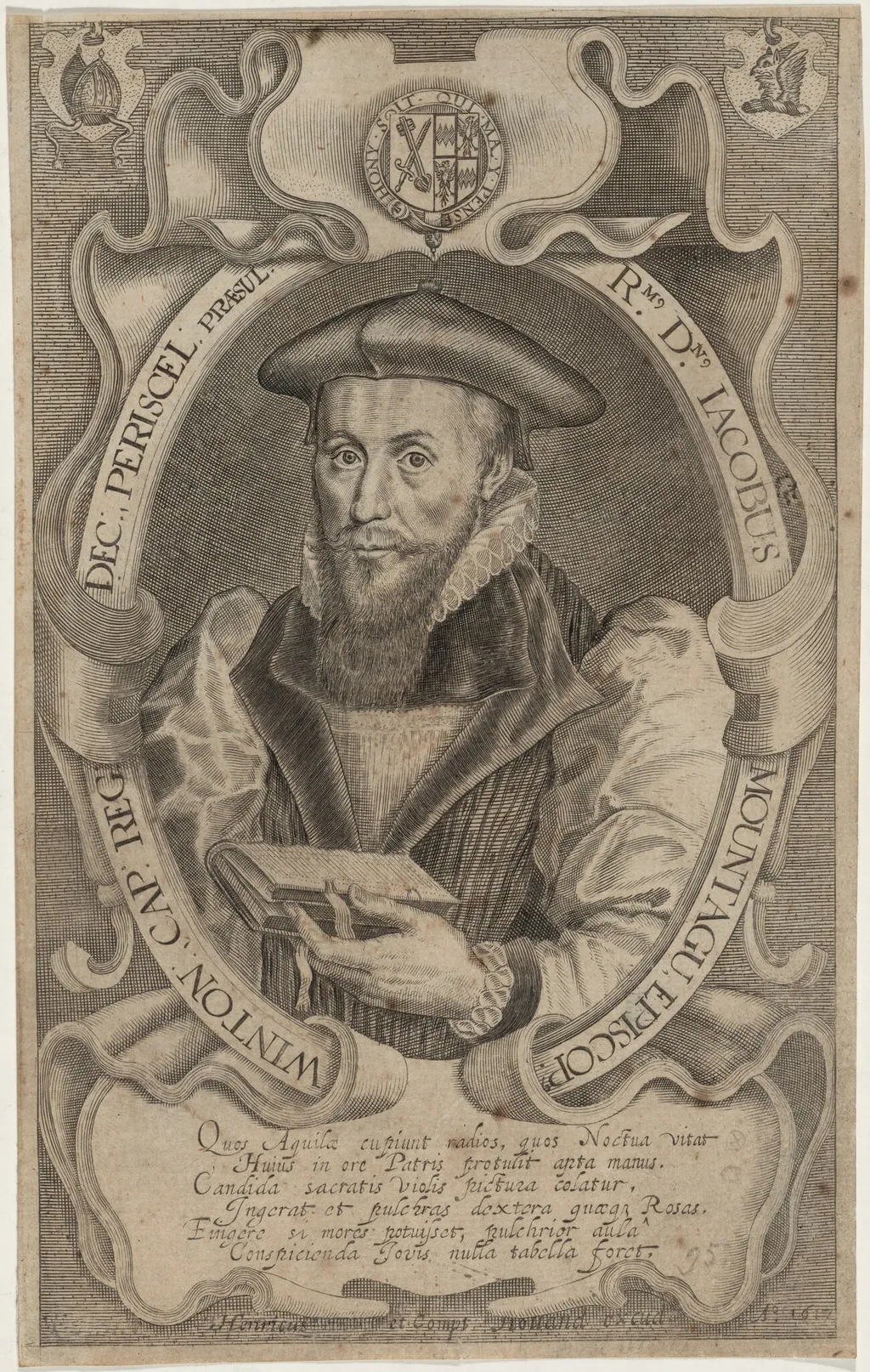 James Montagu, Bishop of Winchester, by Simon van de Passe, ink, 1621