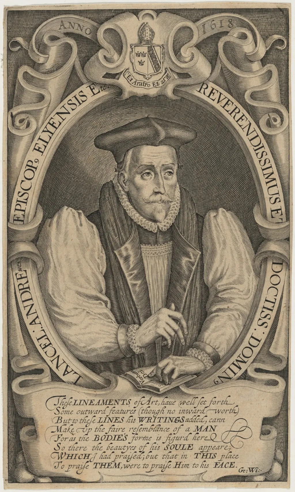 Lancelot Andrewes, Bishop of Winchester, by Simon van de Passe, ink, 1618
