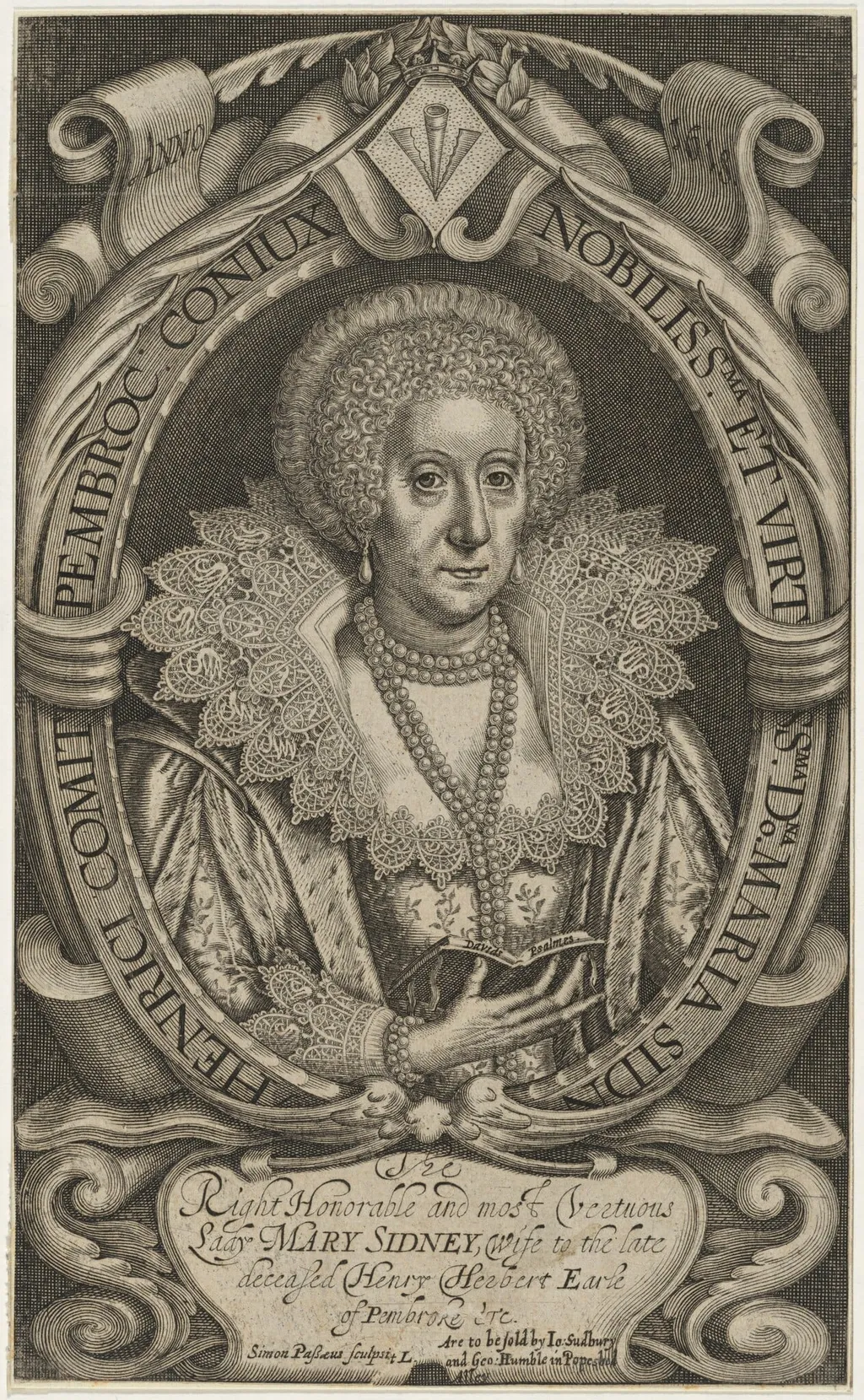 Mary Sidney, Countess of Pembroke, by Simon van de Passe, ink, 1618