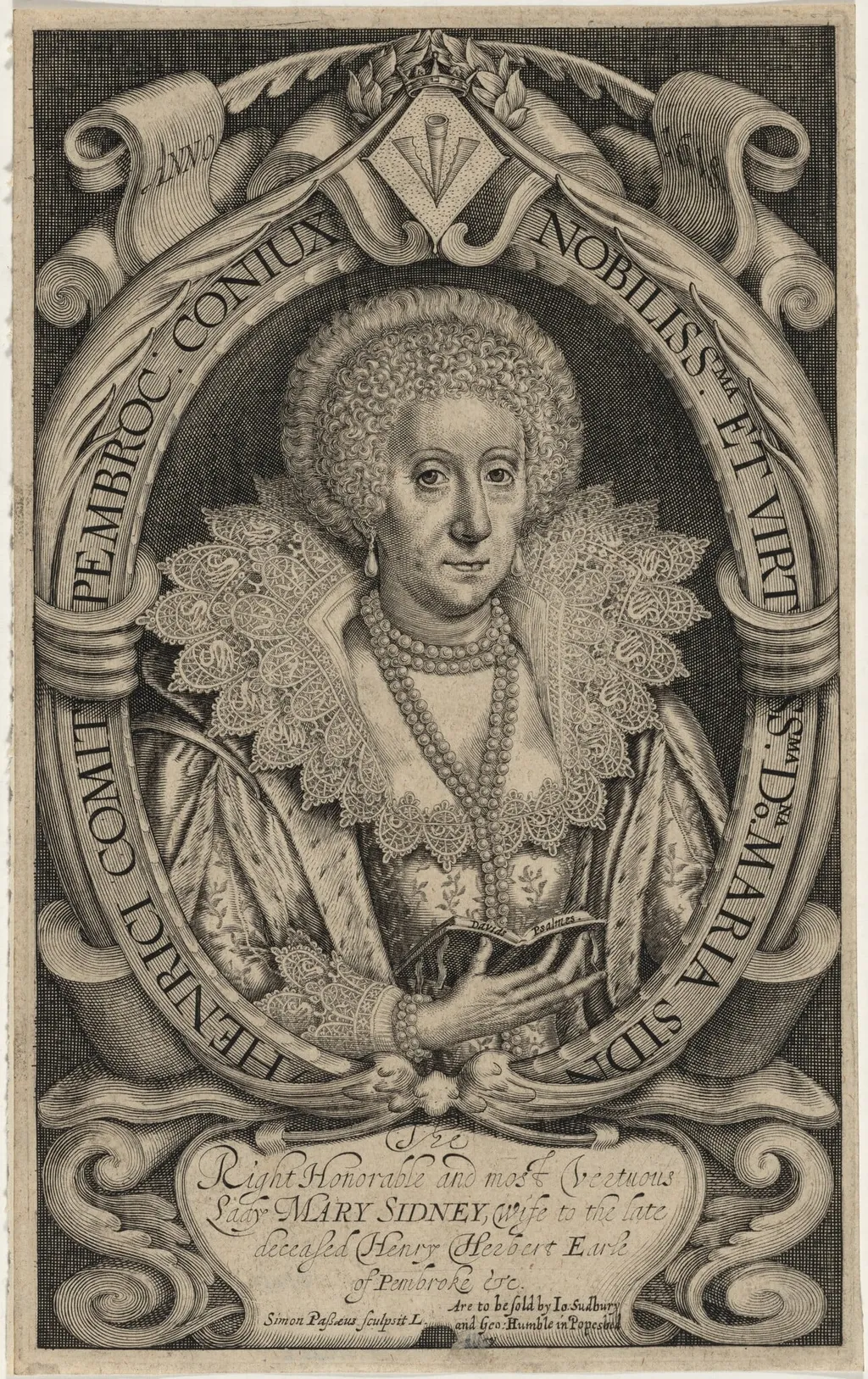 Mary Sidney, Countess of Pembroke, by Simon van de Passe, ink, 1621