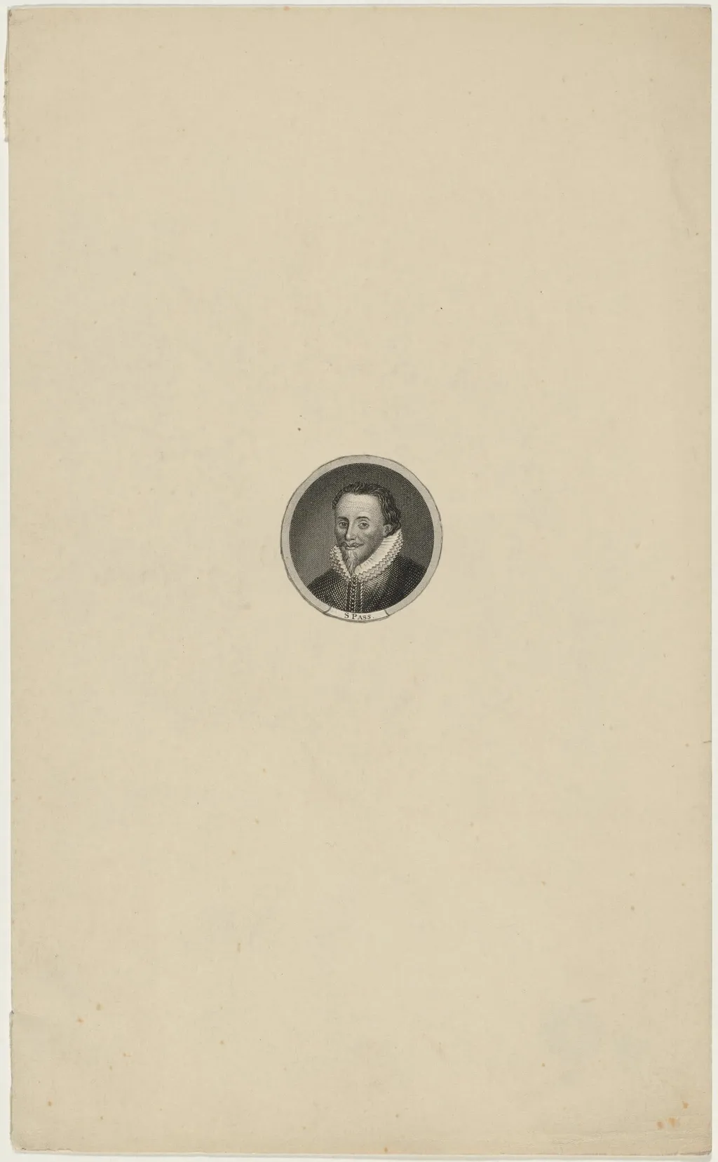 Medallion Portrait of Man in Ruff and Pointed Beard, by Simon van de Passe, ink, 1621