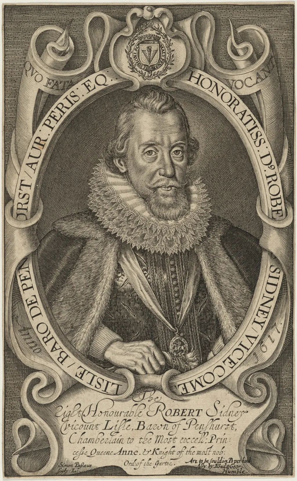 Robert Sidney, First Earl of Leicester, by Simon van de Passe, ink, 1621