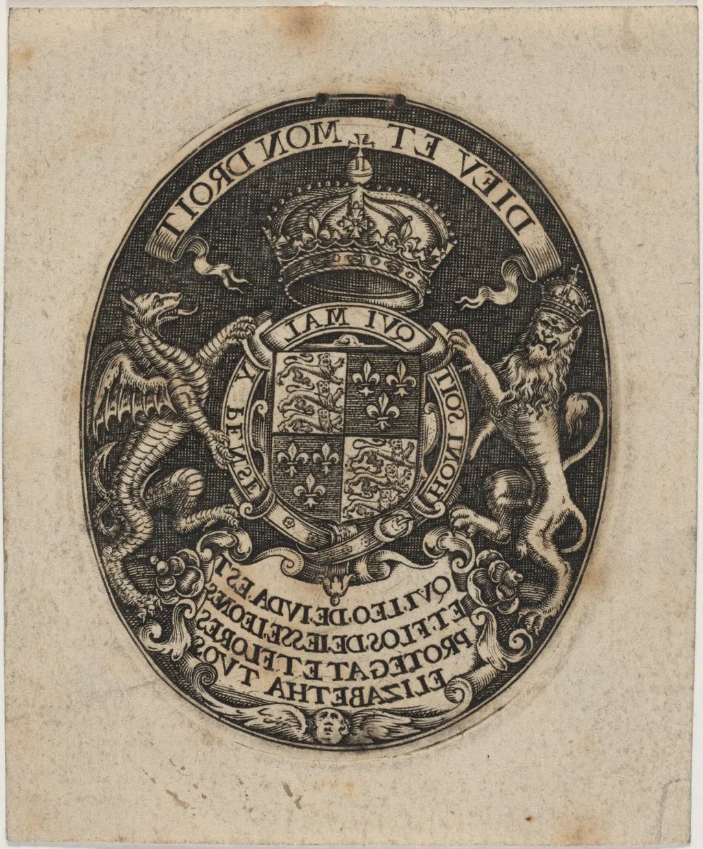 Shield of Queen Elizabeth, by Simon van de Passe, ink, 1621