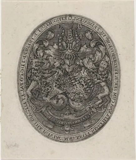 Shields of Frederick V, Elizabeth, and Prince Frederick Henry, by Simon van de Passe