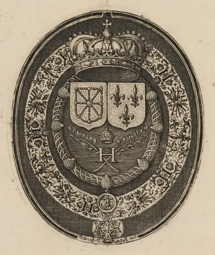 Shields of Henry IV and Maria de Medici [left half], by Simon van de Passe