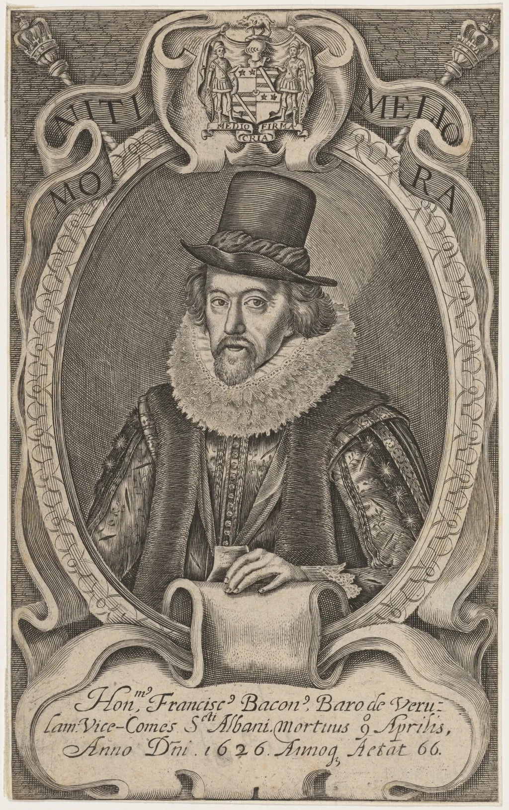 Sir Francis Bacon, by Simon van de Passe, ink, 1621