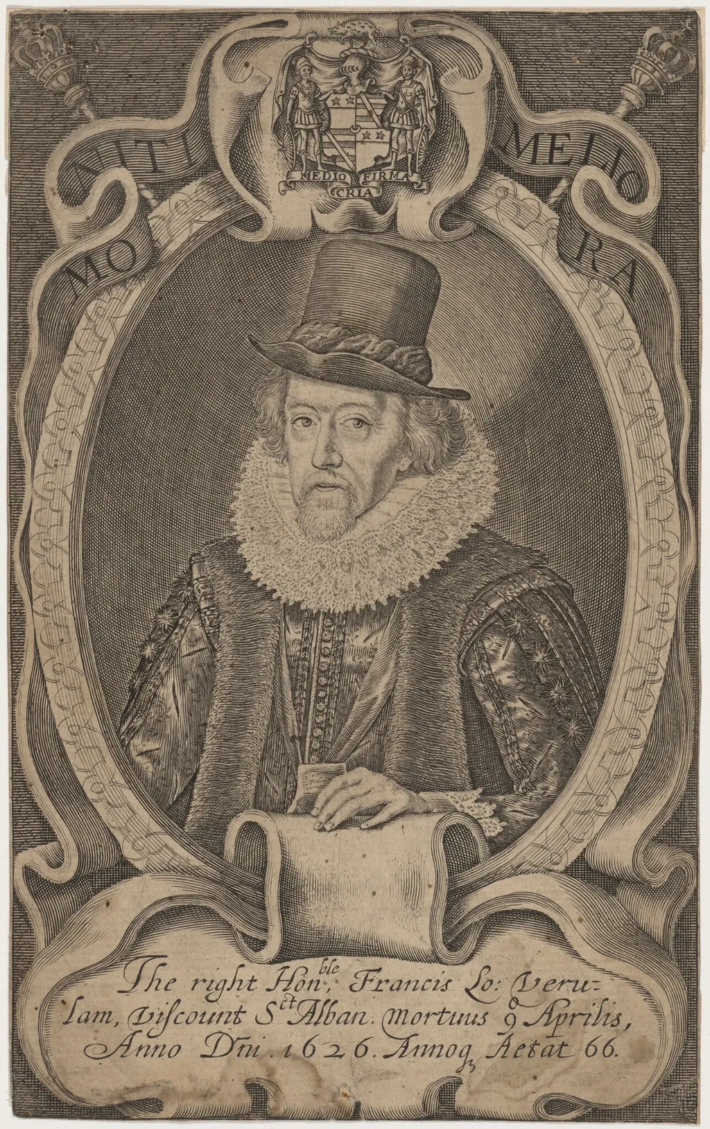 Sir Francis Bacon, by Simon van de Passe, ink, 1638