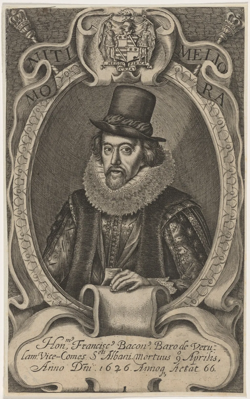 Sir Francis Bacon, by Simon van de Passe, ink, 1621