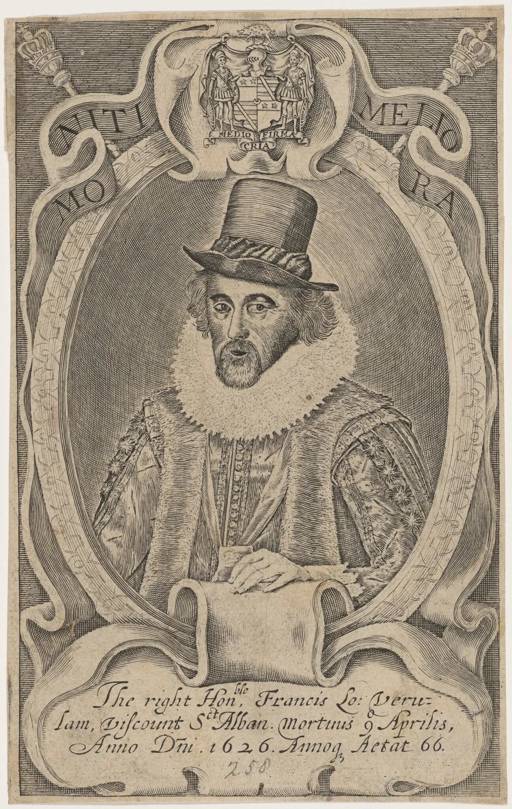 Sir Francis Bacon, by Simon van de Passe, ink, 1621