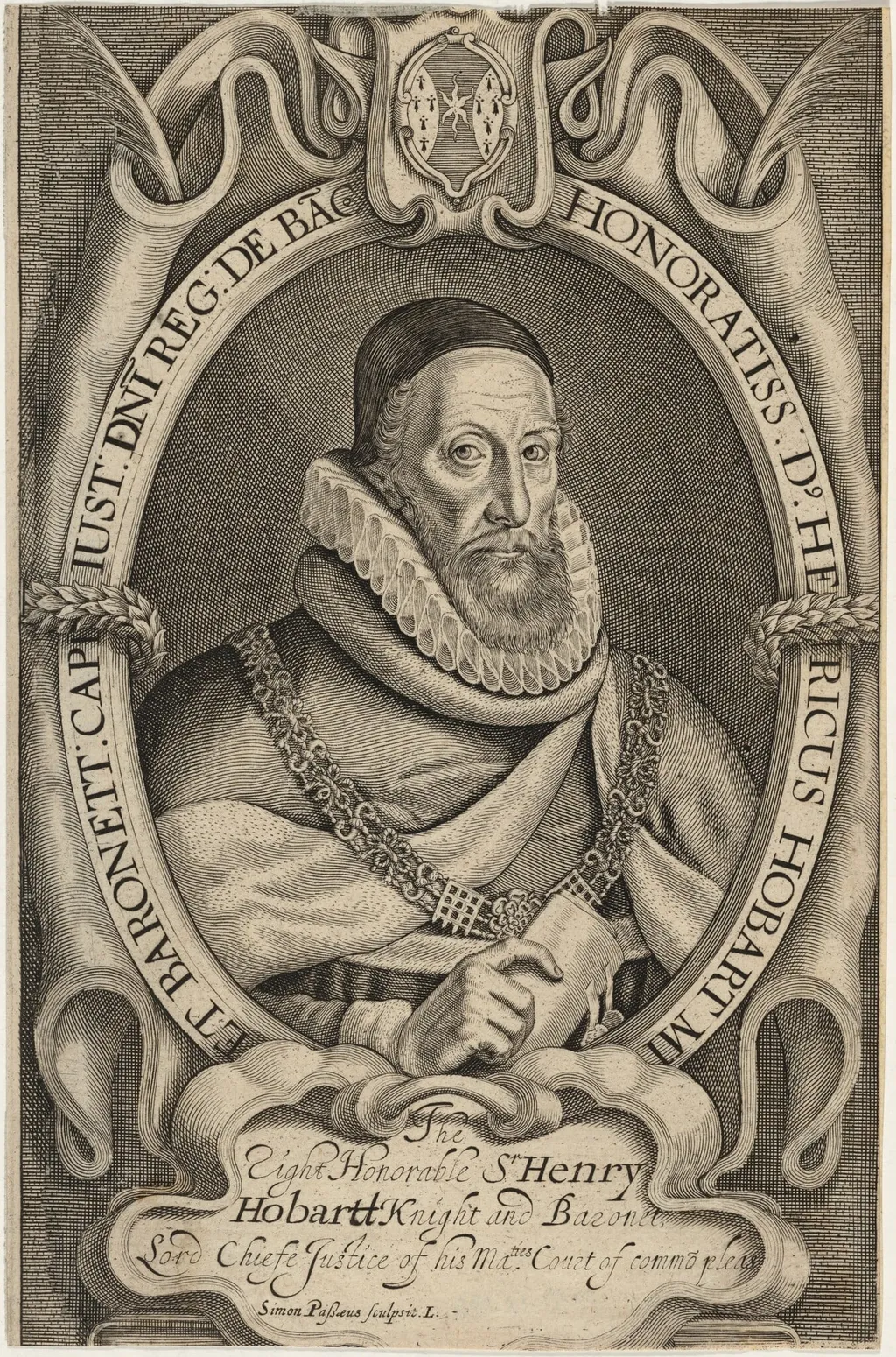 Sir Henry Hobart, by Simon van de Passe, ink, 1621