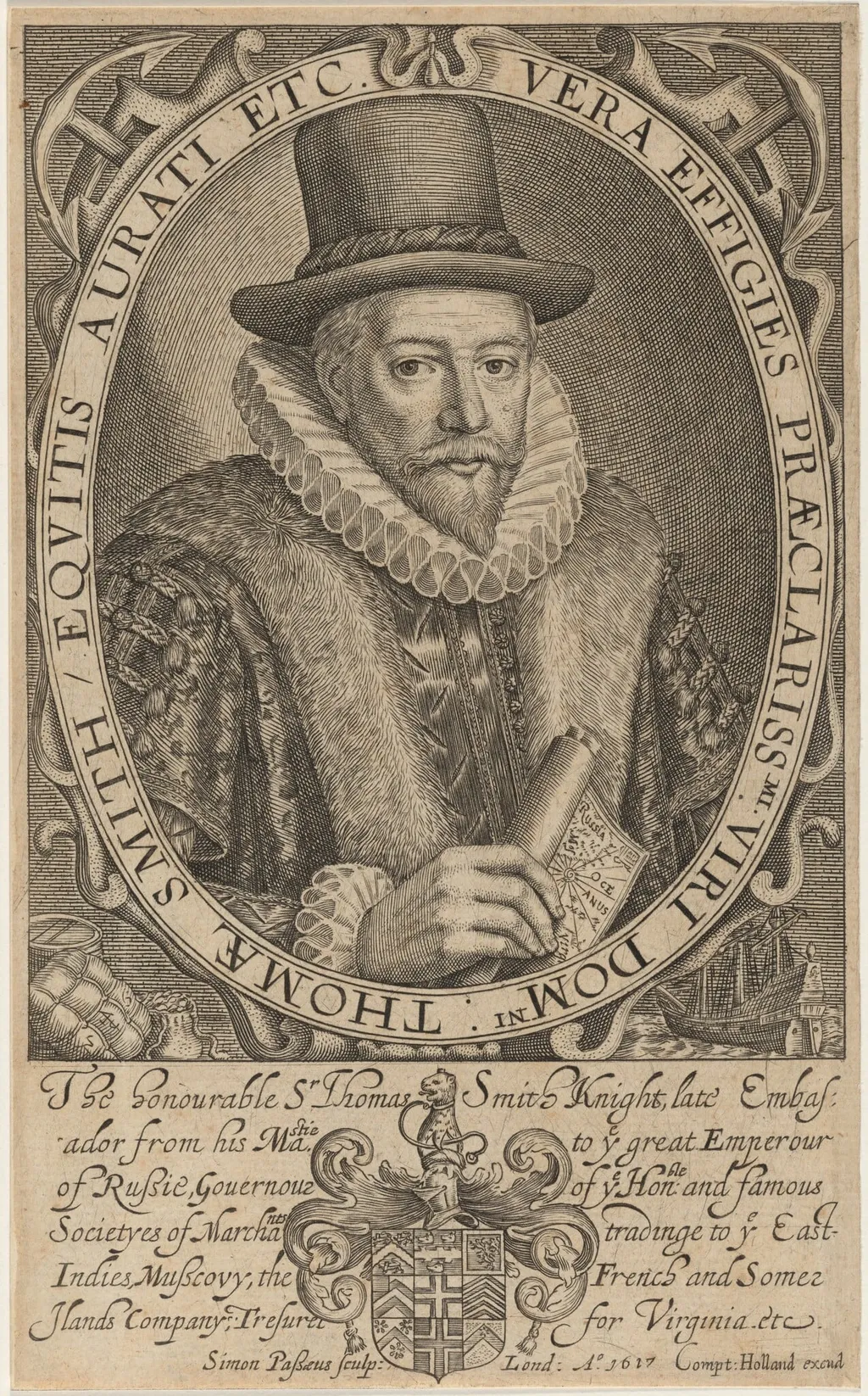 Sir Thomas Smith, by Simon van de Passe, ink, 1617