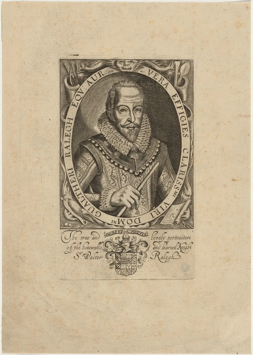 Sir Walter Raleigh, by Simon van de Passe, ink