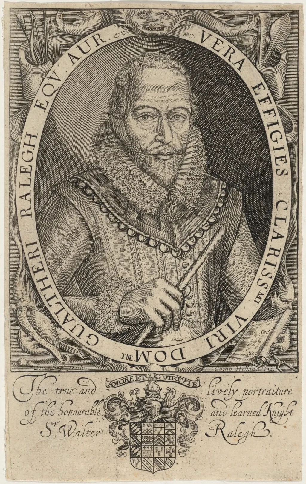 Sir Walter Raleigh, by Simon van de Passe, ink