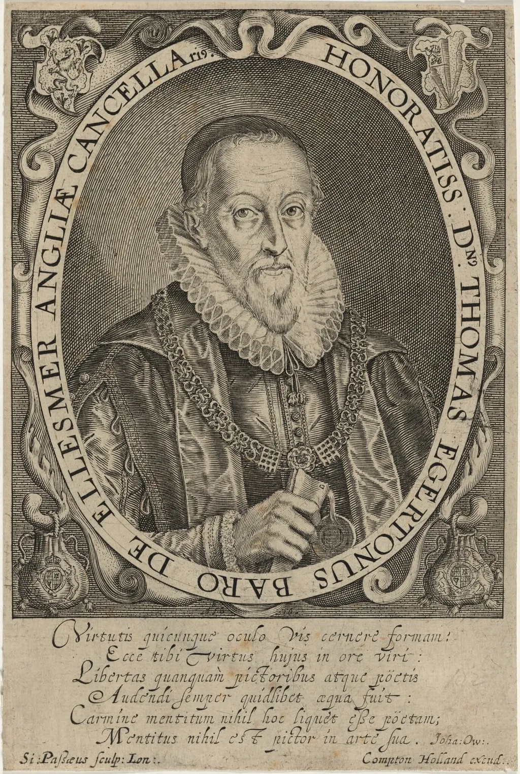 Thomas Egerton, First Viscount of Brackley, by Simon van de Passe, ink, 1621