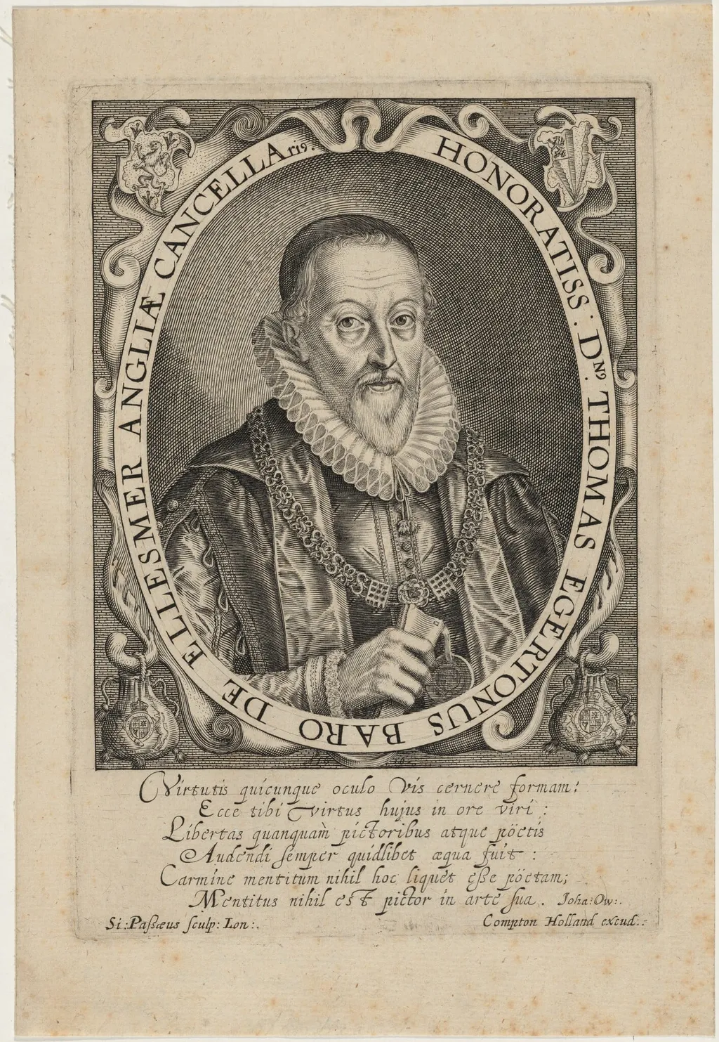 Thomas Egerton, First Viscount of Brackley, by Simon van de Passe, ink, 1621