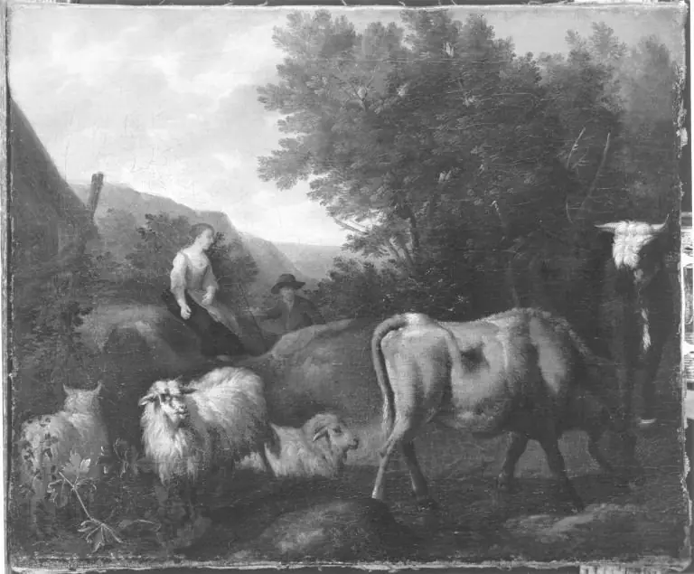 Landschaft mit Vieh und Hirten, by Simon van der Does