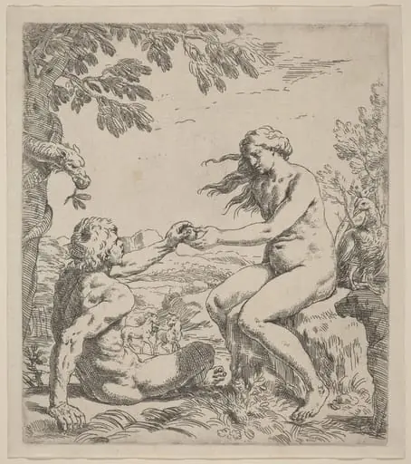 Adam and Eve, by Simone Cantarini