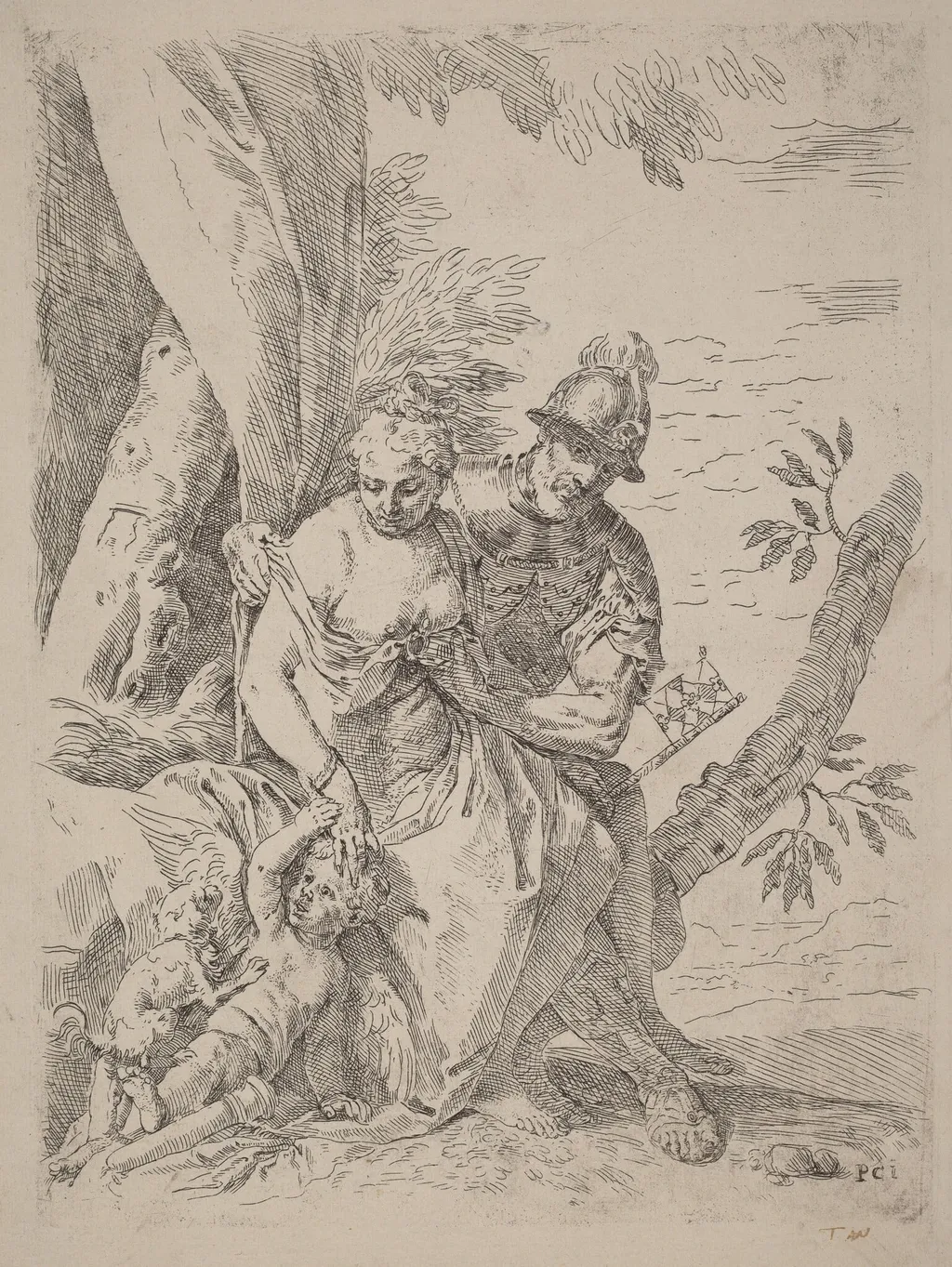 Mars, Venus and Cupid, by Simone Cantarini, ink, 1630