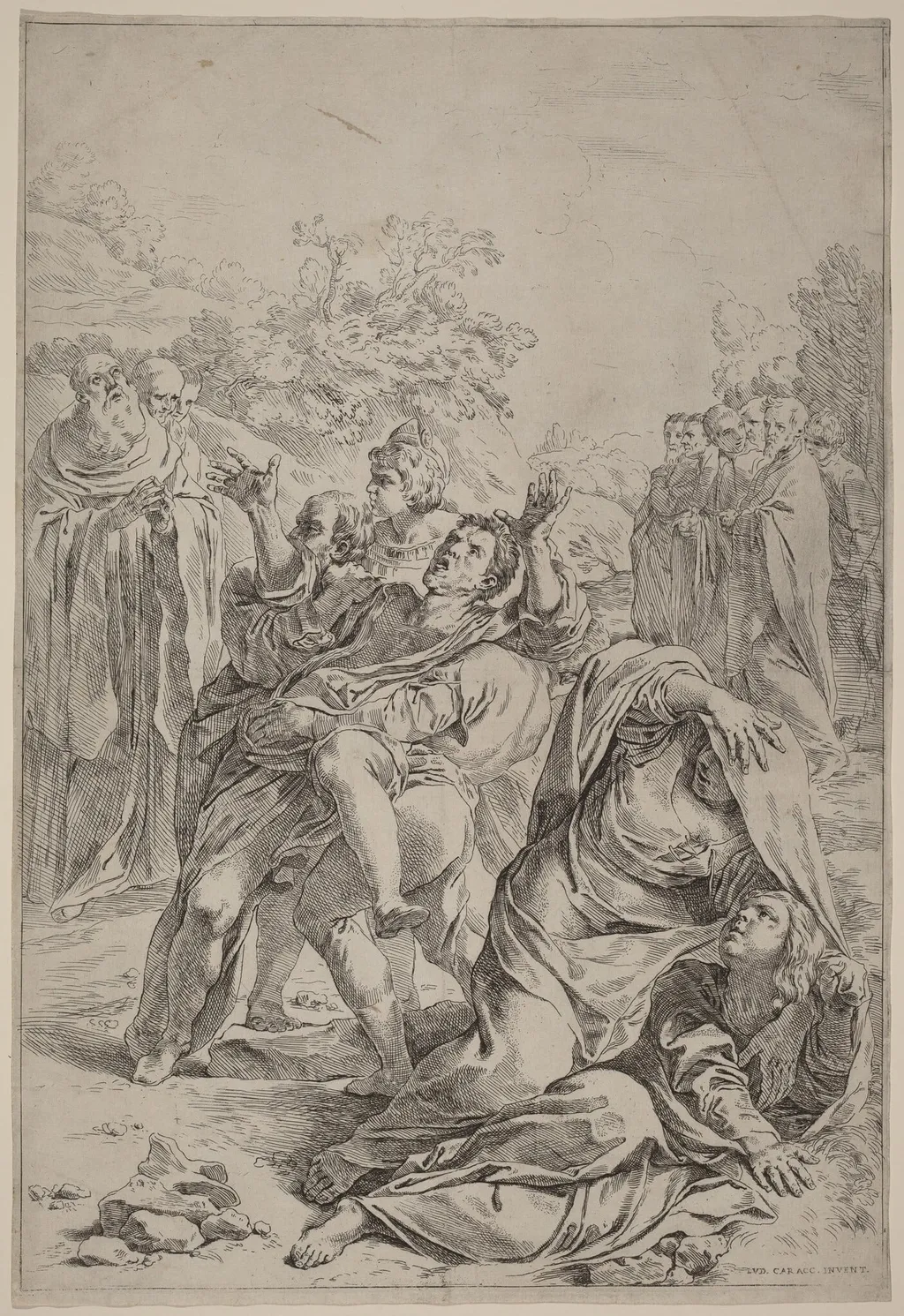 Saint Benedict Healing the Possessed, by Simone Cantarini, ink, 1630