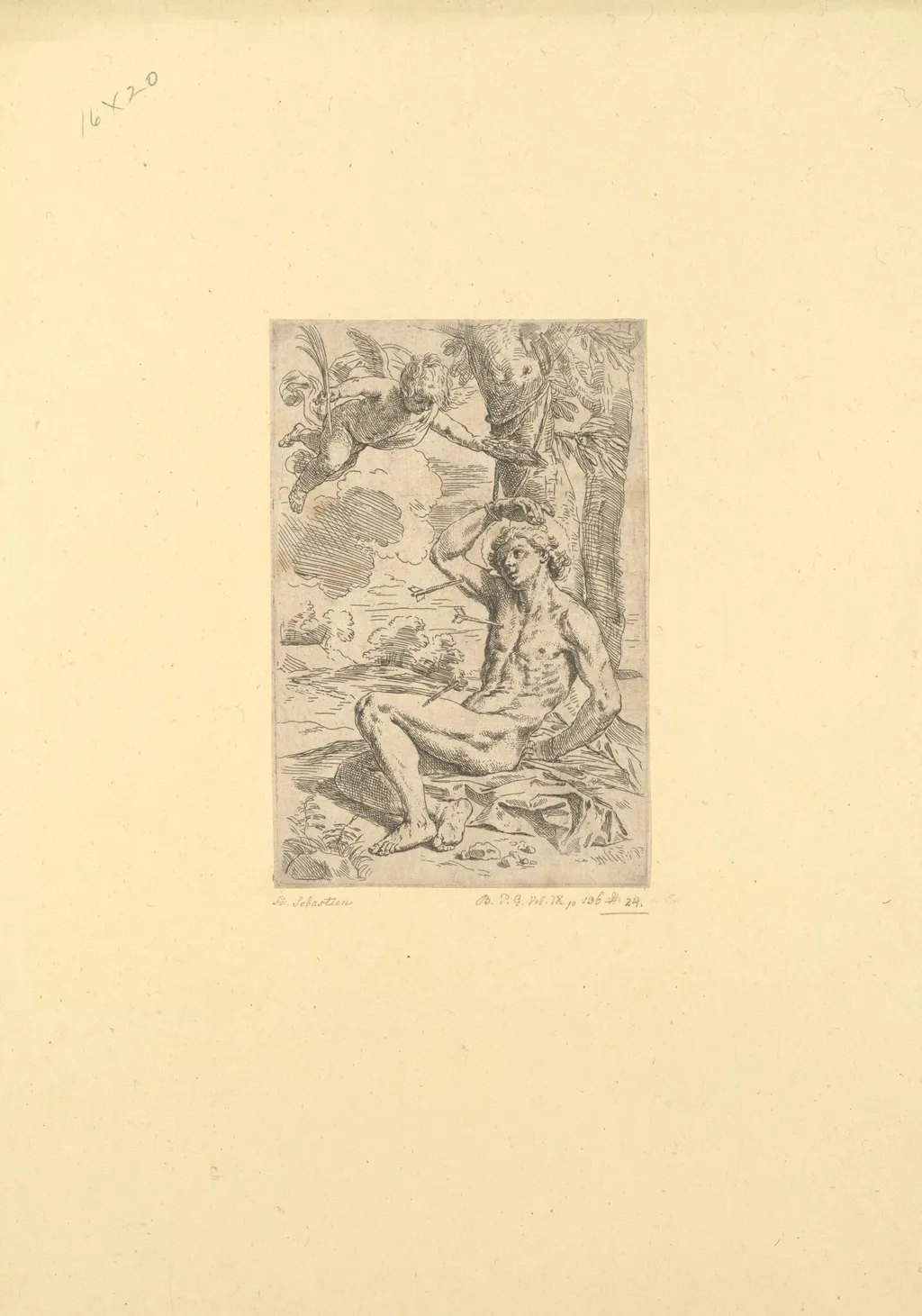 Saint Sebastian, by Simone Cantarini, ink, 1644