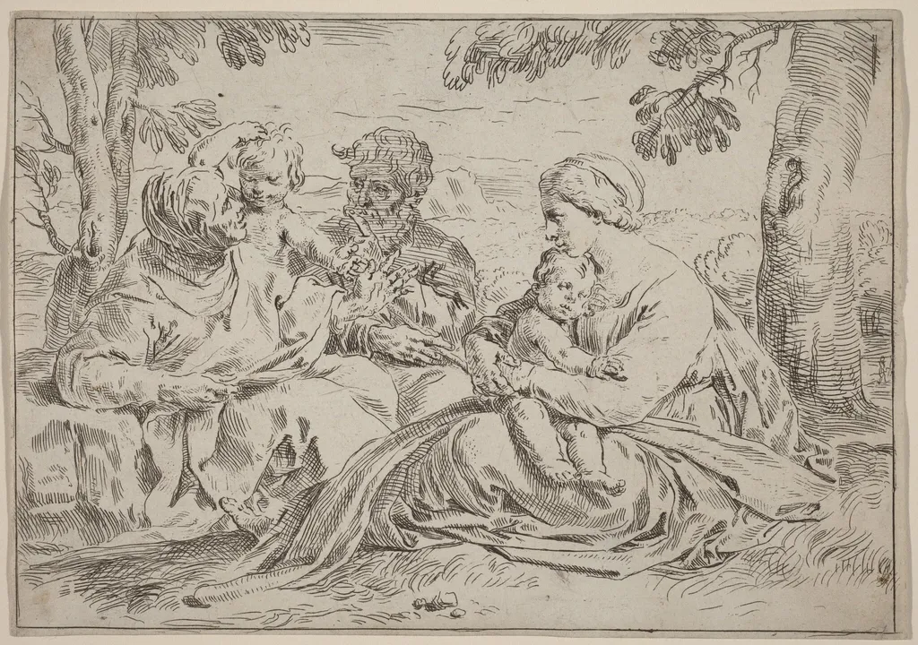 The Holy Family, by Simone Cantarini, ink, 1639