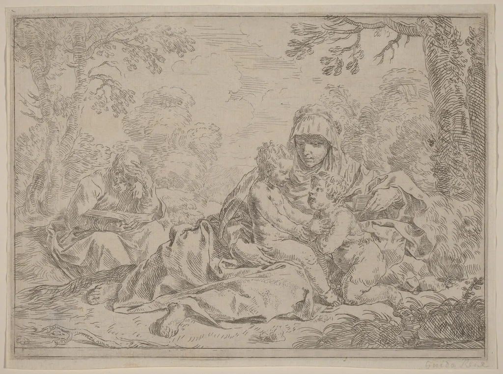 The Holy Family, by Simone Cantarini, ink, 1630