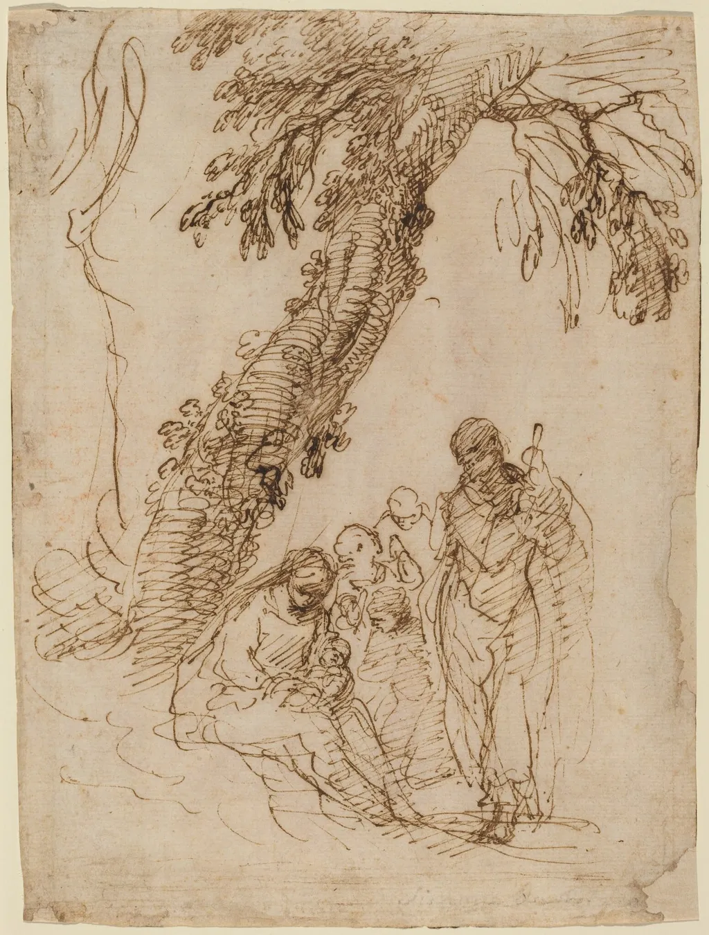 The Holy Family under a Tree, by Simone Cantarini, ink, 1630