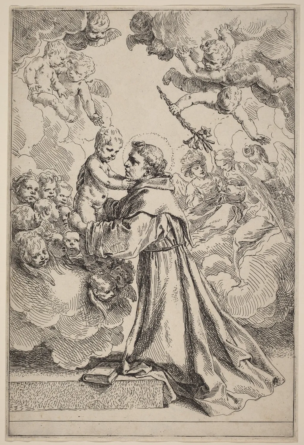 The Large Saint Anthony of Padua, by Simone Cantarini, ink, 1639