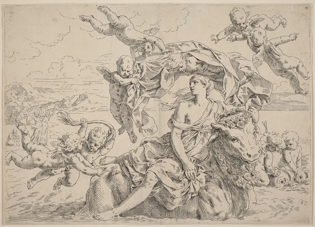 The Rape of Europa, by Simone Cantarini, ink, 1630
