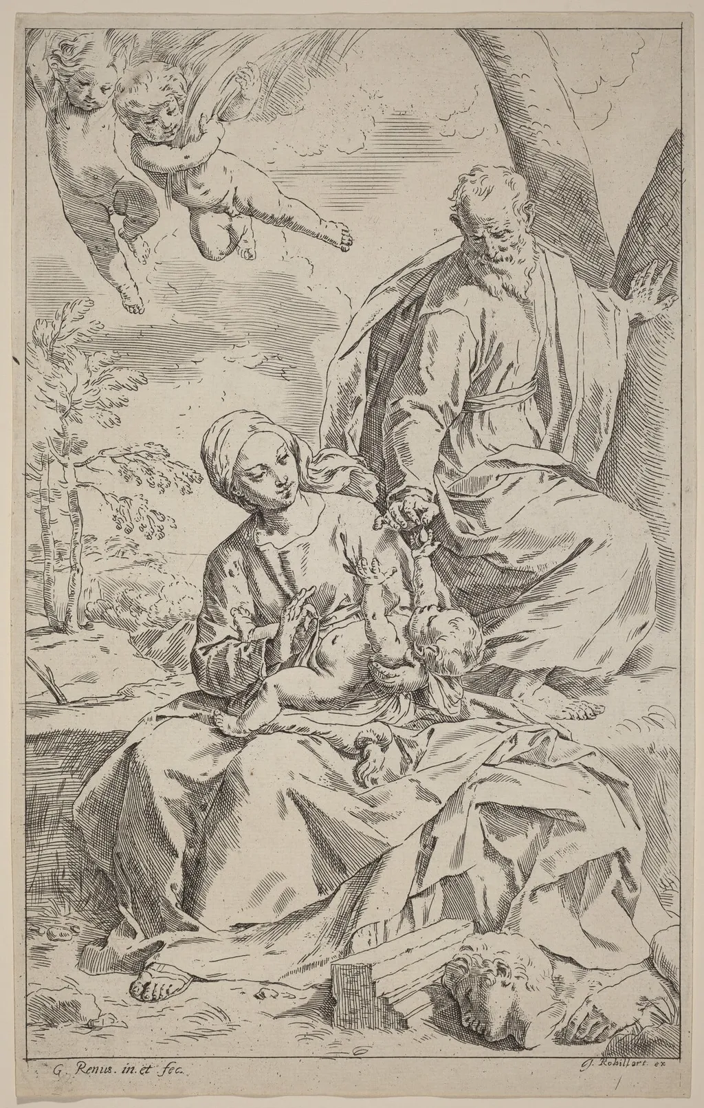 The Rest on the Flight into Egypt, by Simone Cantarini, ink, 1630