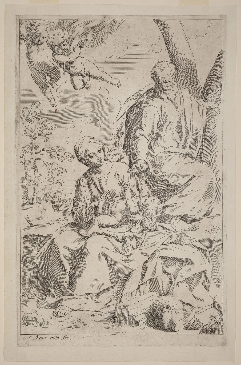 The Rest on the Flight into Egypt, by Simone Cantarini, ink, 1630