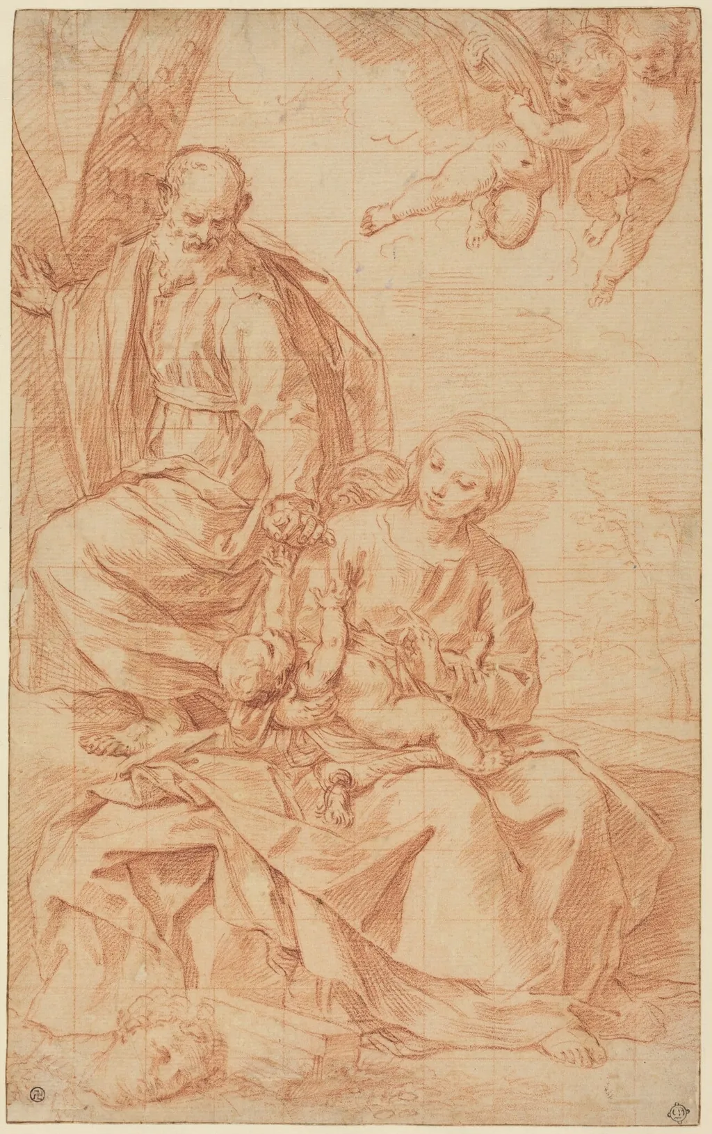 The Rest on the Flight into Egypt, or The Miracle of the Palm Tree, by Simone Cantarini, chalk, 1634