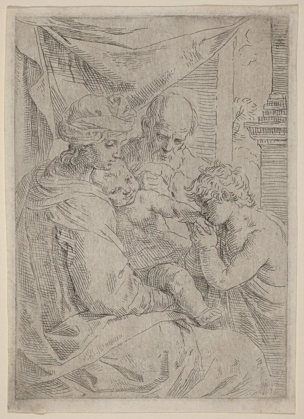 The Virgin and Child with Saint John, by Simone Cantarini, ink, 1630