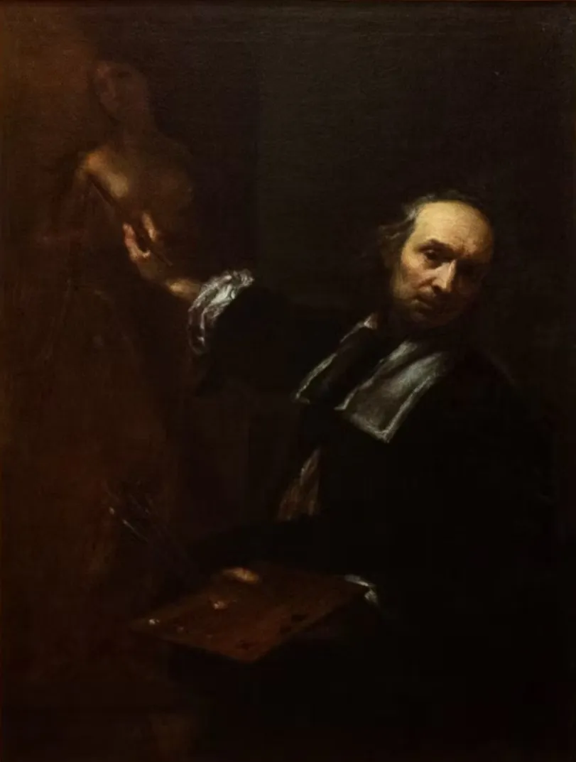 Self-portrait with palette and brush, by Simone Pignoni, oil, 1690