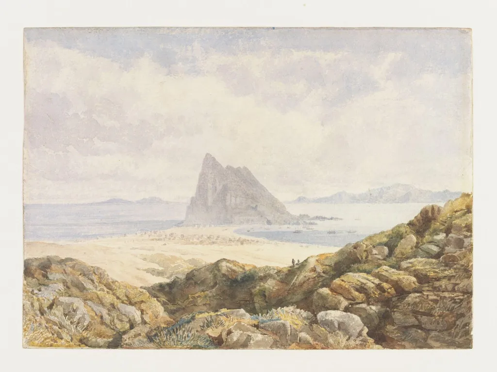 Gibraltar from the mainland, by Sir John Miller Adye, watercolor, 1884