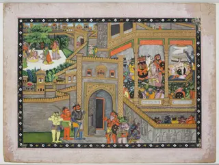 Sita Imprisoned at Ravana's Palace, Ravana Holding Court (Illustration to the Ramayana), 1800